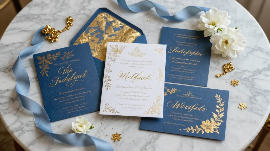 16 Blue and Gold Wedding Invitations Ideas With Regal Charm