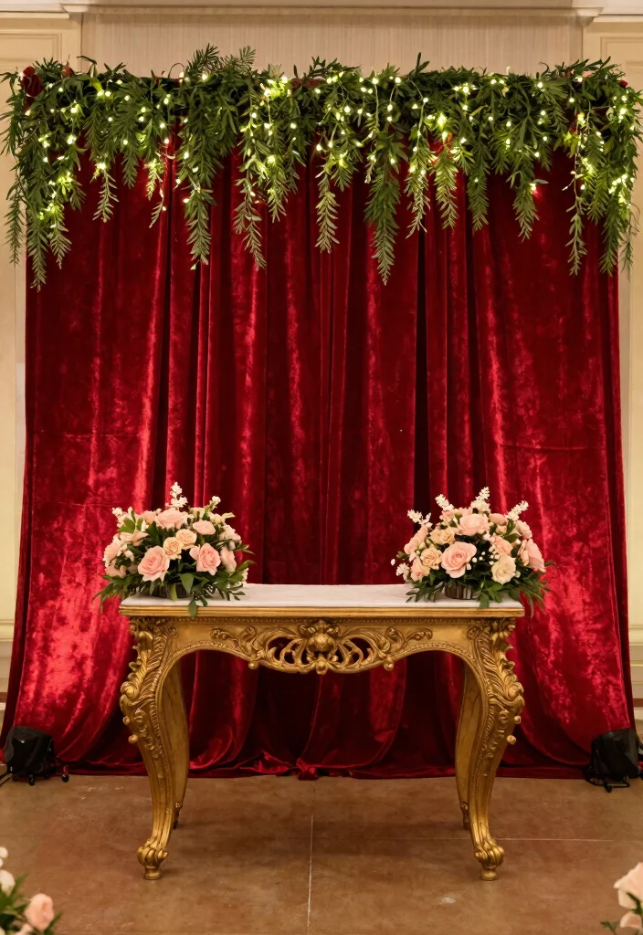 16 Red Backdrop Wedding Ideas With Bold Elegance 1 16 Red Backdrop Wedding Ideas With Bold Elegance - 1. Luxurious Red Velvet Ceremony Backdrop 1