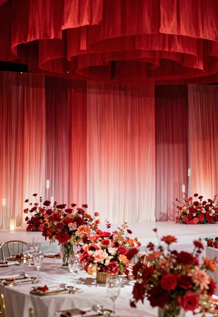 16 Red Backdrop Wedding Ideas With Bold Elegance 63 16 Red Backdrop Wedding Ideas With Bold Elegance - 13. Red Ombre Decor 1