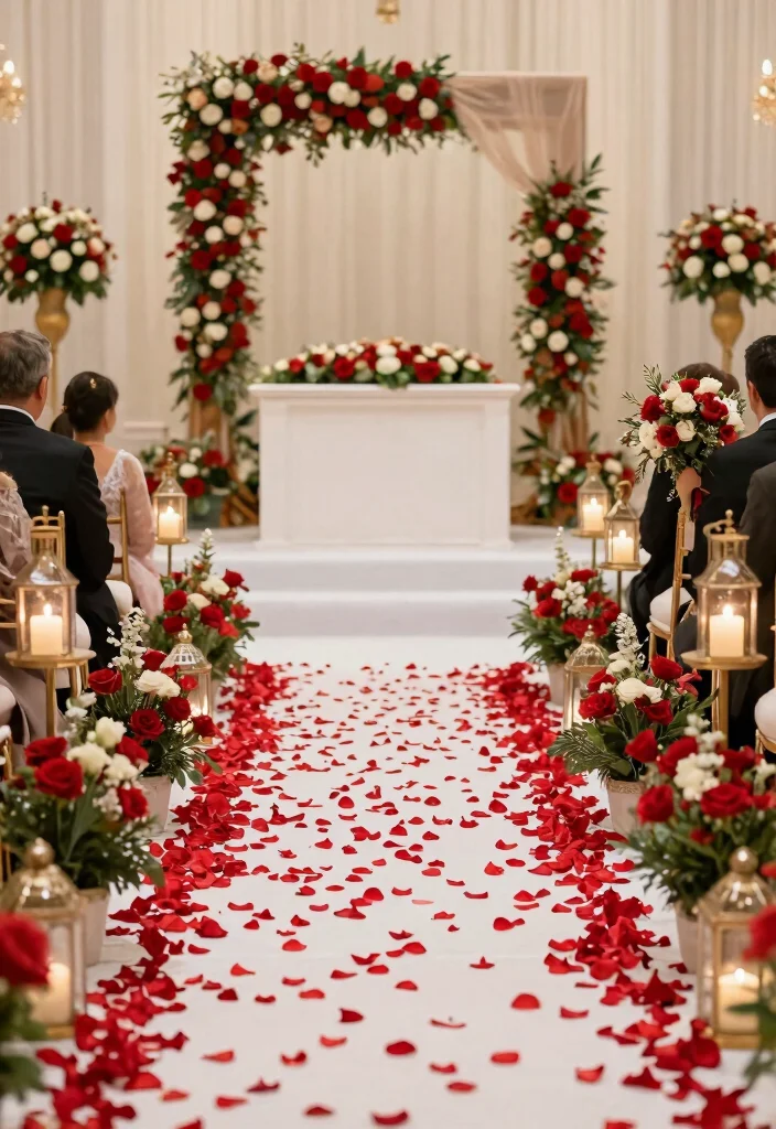 16 Red Backdrop Wedding Ideas With Bold Elegance 66 16 Red Backdrop Wedding Ideas With Bold Elegance - 16. Romantic Red Petals Aisle 1