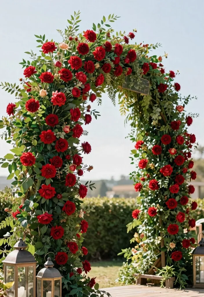 16 Red Backdrop Wedding Ideas With Bold Elegance 2 16 Red Backdrop Wedding Ideas With Bold Elegance - 2. Bold Red Floral Arch 1
