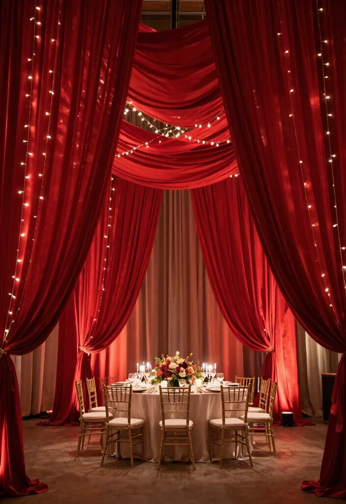 16 Red Backdrop Wedding Ideas With Bold Elegance 13 16 Red Backdrop Wedding Ideas With Bold Elegance - 3. Romantic Red Drapery 1
