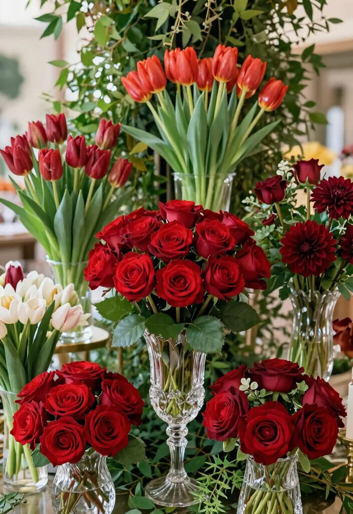 16 Red Backdrop Wedding Ideas With Bold Elegance 26 16 Red Backdrop Wedding Ideas With Bold Elegance - 6. Red-Themed Flower Arrangements 1