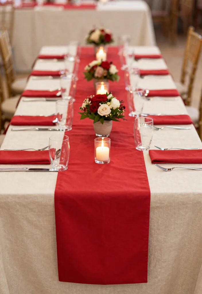16 Red Backdrop Wedding Ideas With Bold Elegance 29 16 Red Backdrop Wedding Ideas With Bold Elegance - 9. Red Table Runners 1