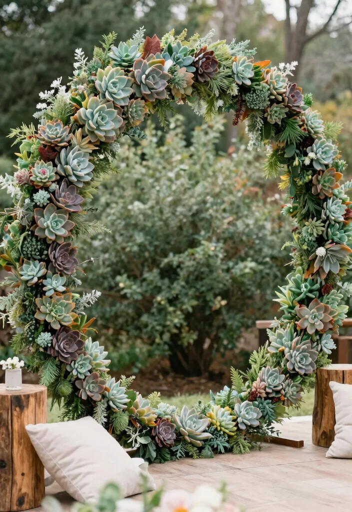 16 Round Wedding Arch Ideas That Feel Modern & Elegant 41 16 Round Wedding Arch Ideas That Feel Modern & Elegant - 11. Eco-Chic with Succulents 1