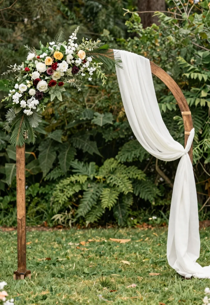 16 Round Wedding Arch Ideas That Feel Modern & Elegant 55 16 Round Wedding Arch Ideas That Feel Modern & Elegant - 15. A Mixed Media Experience 1