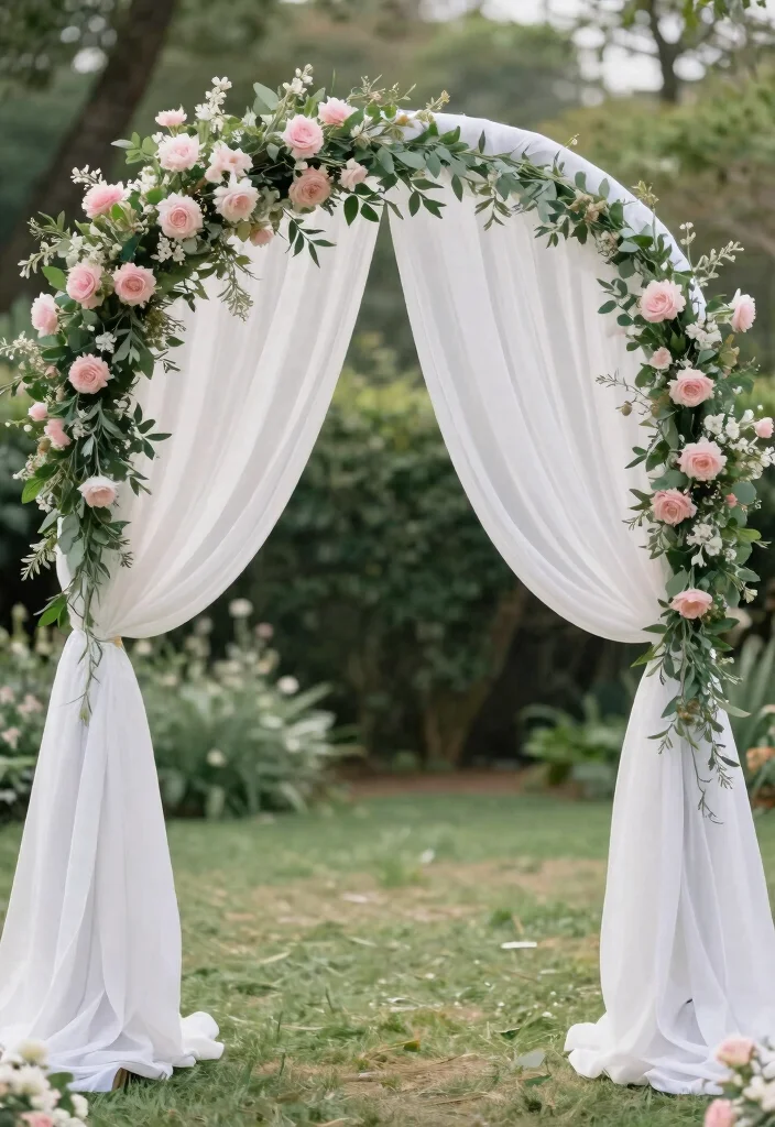 16 Round Wedding Arch Ideas That Feel Modern & Elegant 28 16 Round Wedding Arch Ideas That Feel Modern & Elegant - 8. Whimsical Fabric Draping 1