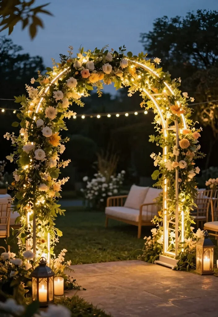 16 Round Wedding Arch Ideas That Feel Modern & Elegant 29 16 Round Wedding Arch Ideas That Feel Modern & Elegant - 9. Creative Lighting Solutions 1