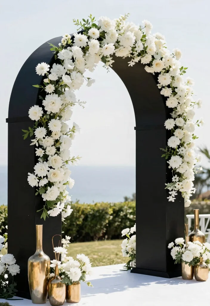 16 Wedding Arch White Ideas With Timeless Charm 30 16 Wedding Arch White Ideas With Timeless Charm - 10. Bold Accents with Black and White 1