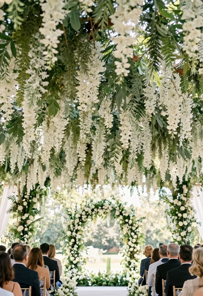 16 Wedding Arch White Ideas With Timeless Charm 44 16 Wedding Arch White Ideas With Timeless Charm - 14. Overhead Floral Ceiling 1
