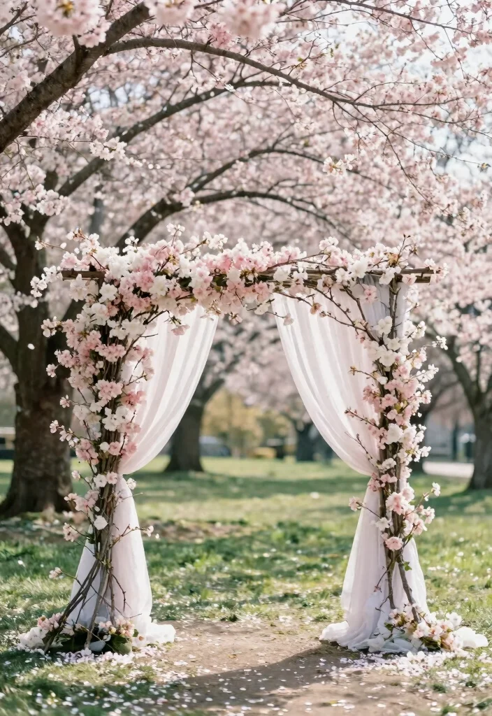 17 Colorful Wedding Arch Ideas That Pop Beautifully 40 17 Colorful Wedding Arch Ideas That Pop Beautifully - 10. Elegant Cherry Blossom Arch 1