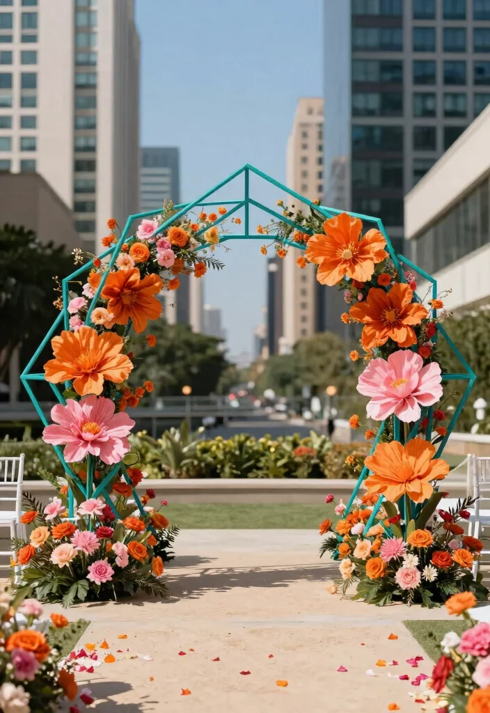 17 Colorful Wedding Arch Ideas That Pop Beautifully 13 17 Colorful Wedding Arch Ideas That Pop Beautifully - 3. Bold Geometric Shapes 1