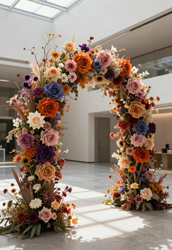 17 Colorful Wedding Arch Ideas That Pop Beautifully 28 17 Colorful Wedding Arch Ideas That Pop Beautifully - 8. Artistic Floral Installation 1