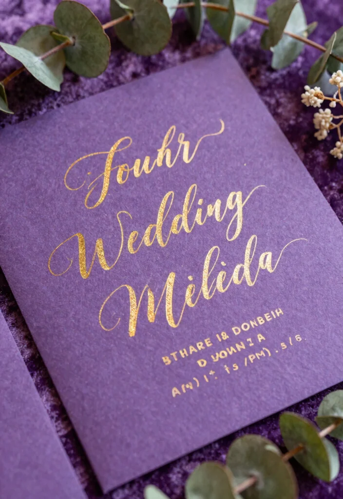 17 Purple Wedding Invitations Elegant Ideas That Shine 4 17 Purple Wedding Invitations Elegant Ideas That Shine - 4. Metallic Accents 1