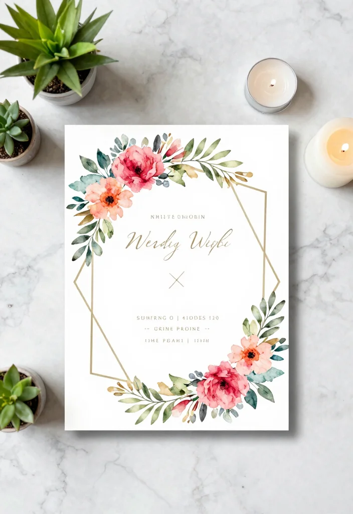 17 Watercolor Floral Wedding Invitations Ideas With Soft Beauty - 6. Geometric Floral Invitation 1