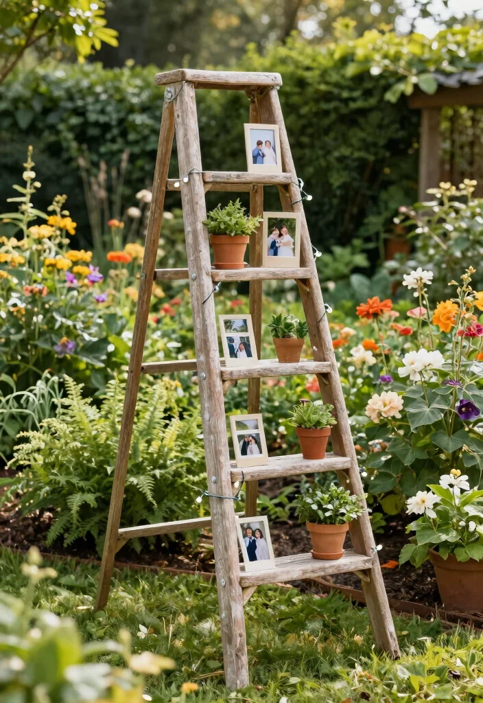 17 Wedding Photo Backdrop 2026 Trending Ideas That Capture Perfect Moments 27 17 Wedding Photo Backdrop 2026 Trending Ideas That Capture Perfect Moments - 7. Vintage Ladder Display 1