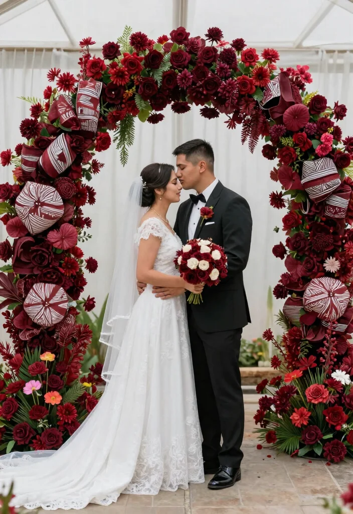 18 Burgundy Wedding Arch Ideas With Rich Romantic Vibes - 13. Cultural Fusion 1
