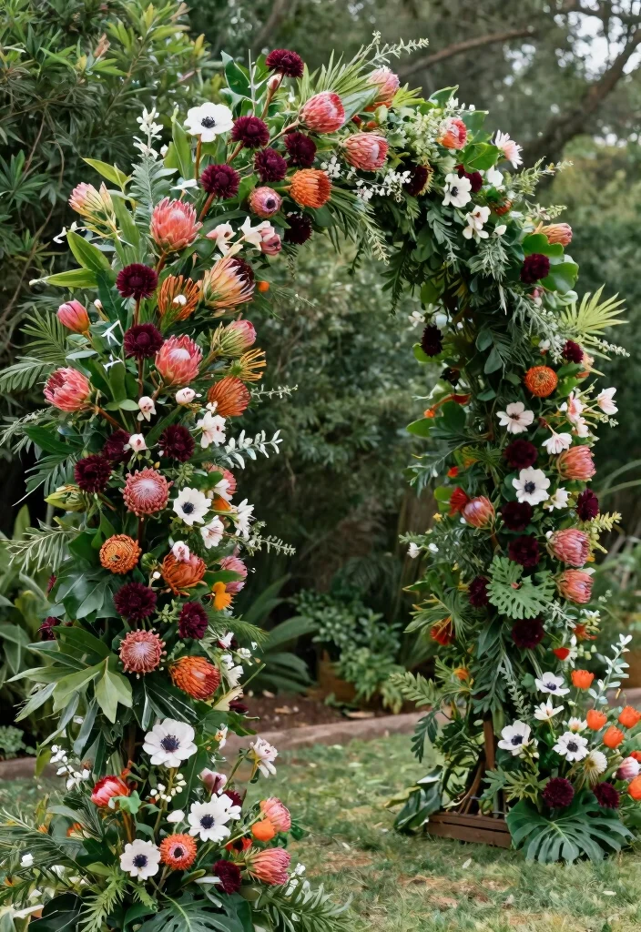 18 Burgundy Wedding Arch Ideas With Rich Romantic Vibes - 17. Whimsical Flower Types 1