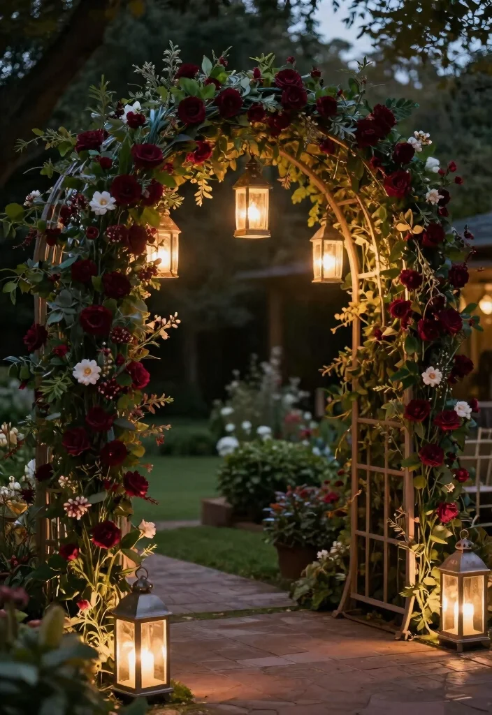 18 Burgundy Wedding Arch Ideas With Rich Romantic Vibes - 8. Elegant Lanterns 1