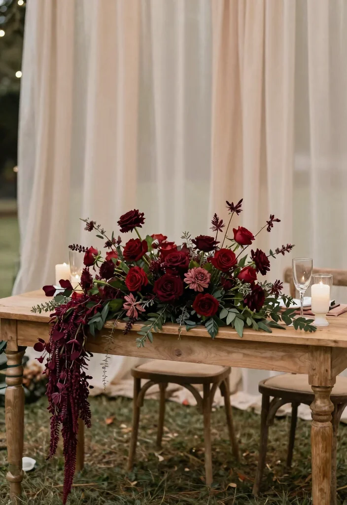 18 Burgundy Wedding Arch Ideas With Rich Romantic Vibes - 9. Sweetheart Table Focus 1