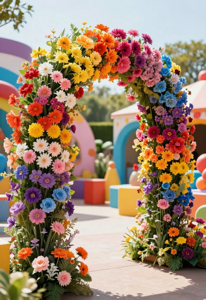 18 Flower Arch Wedding 2026 Trending Ideas With Dreamy Romantic Blooms - 10. Colorful Rainbow Arch 1