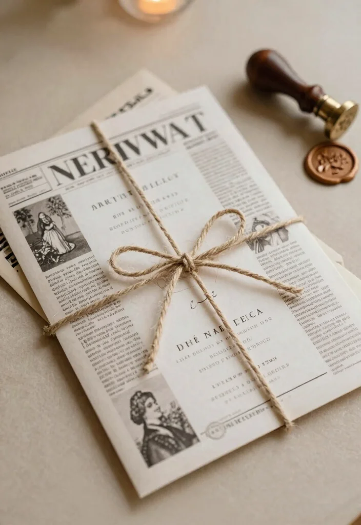 18 Newspaper Wedding Invitations Ideas With Vintage Flair - 10. Folded Newsprint Invitations 1