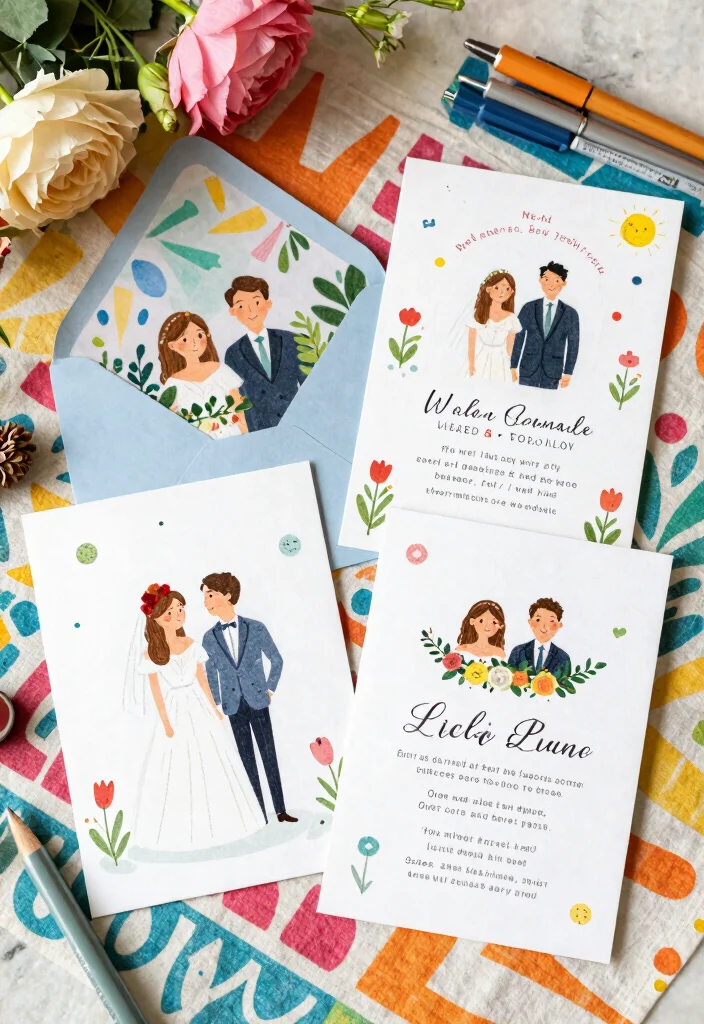 18 Romantic Wedding Invitations Ideas With Soft Elegance - 10. Whimsical Illustrations 1
