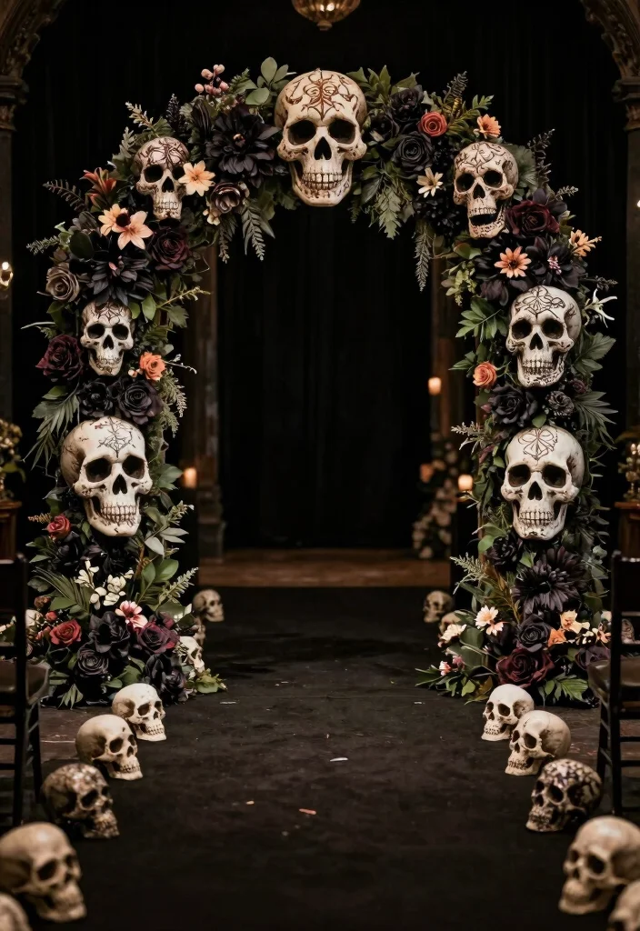 10 Skull Wedding Decorations That Balance Edge and Elegance - 10. Incorporating Skulls into Ceremony Decor 1