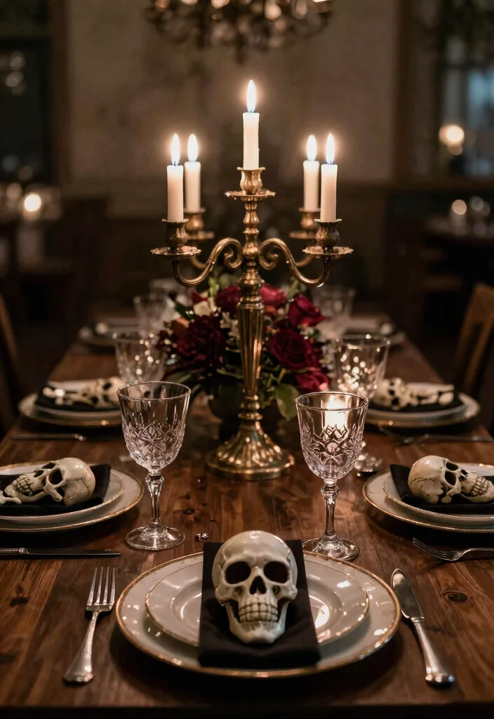 10 Skull Wedding Decorations That Balance Edge and Elegance - 3. Skull-Themed Table Settings 1