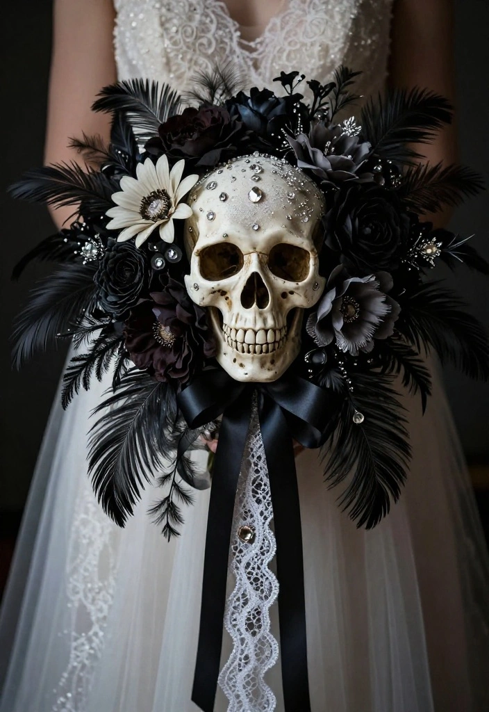 10 Skull Wedding Decorations That Balance Edge and Elegance - 4. Skull Bouquets for the Alternative Bride 1