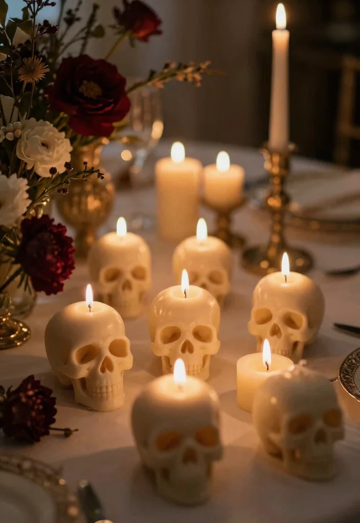10 Skull Wedding Decorations That Balance Edge and Elegance - 7. Skull Candles for Romantic Ambiance 1
