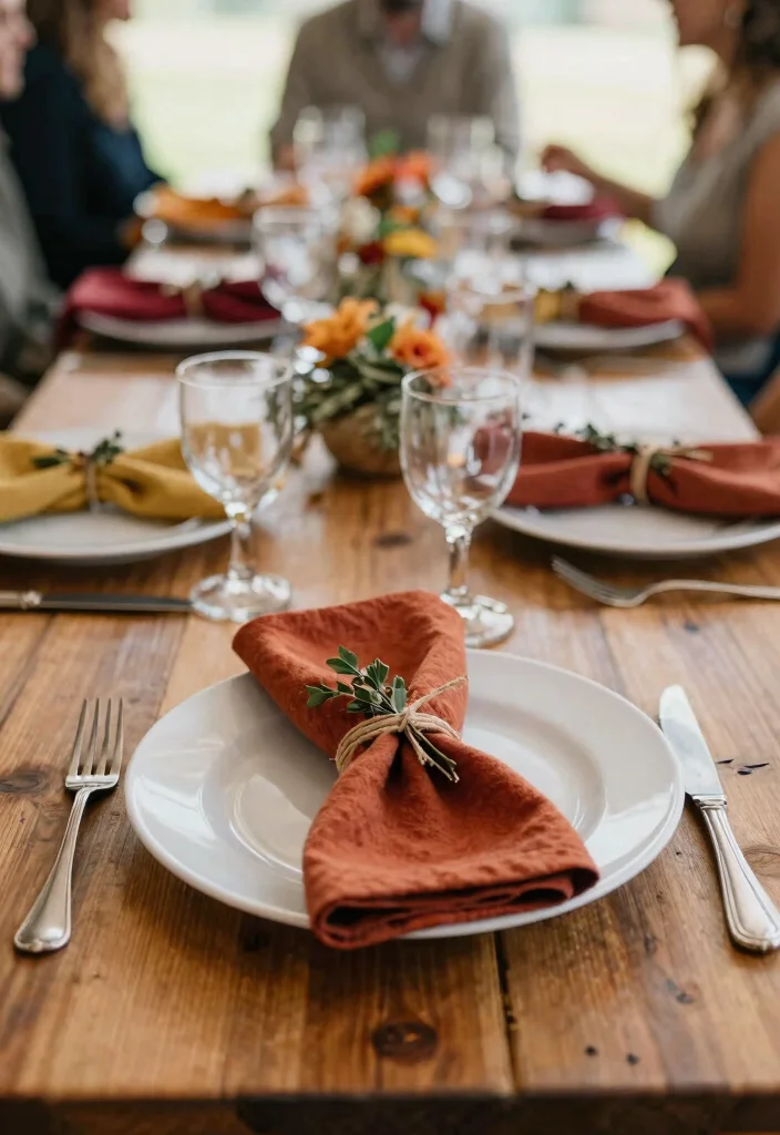 12 Autumn Wedding Table Decor Ideas That Won't Wilt or Brown - 10. Fabric Place Settings 1