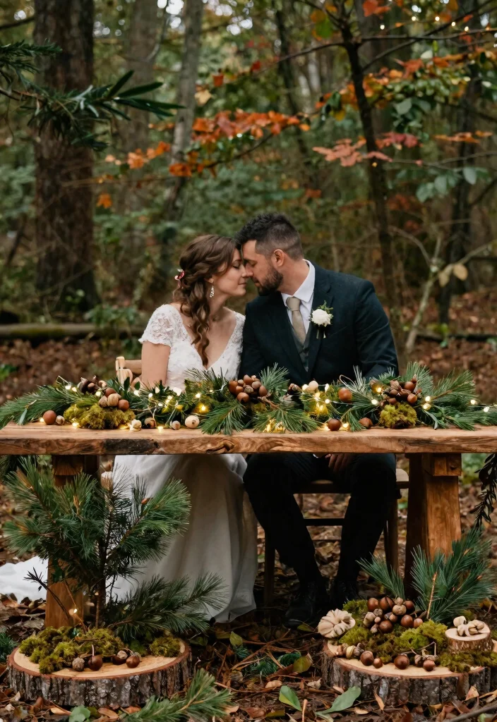 12 Autumn Wedding Table Decor Ideas That Won't Wilt or Brown - 6. Forest Elements 1