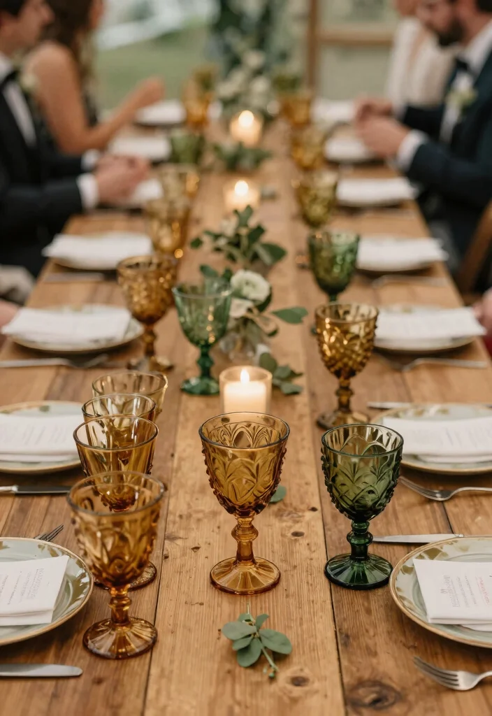 12 Autumn Wedding Table Decor Ideas That Won't Wilt or Brown - 7. Vintage Glassware 1