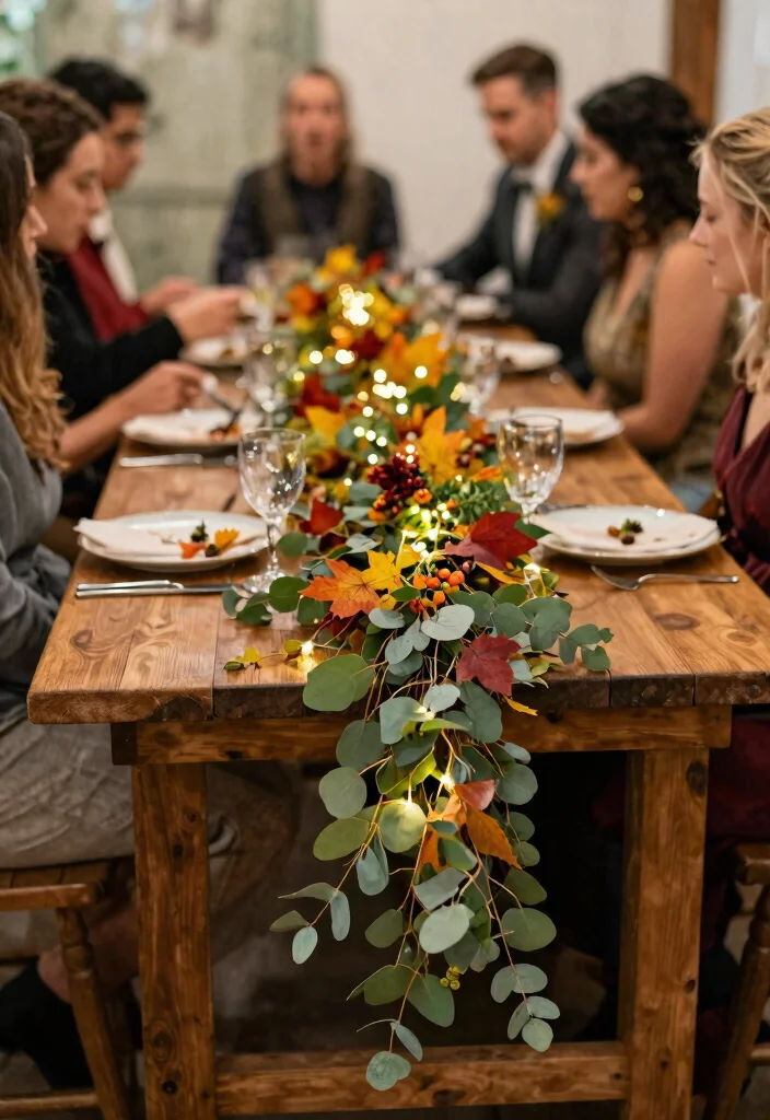 12 Autumn Wedding Table Decor Ideas That Won't Wilt or Brown - 8. Seasonal Foliage Garland 1