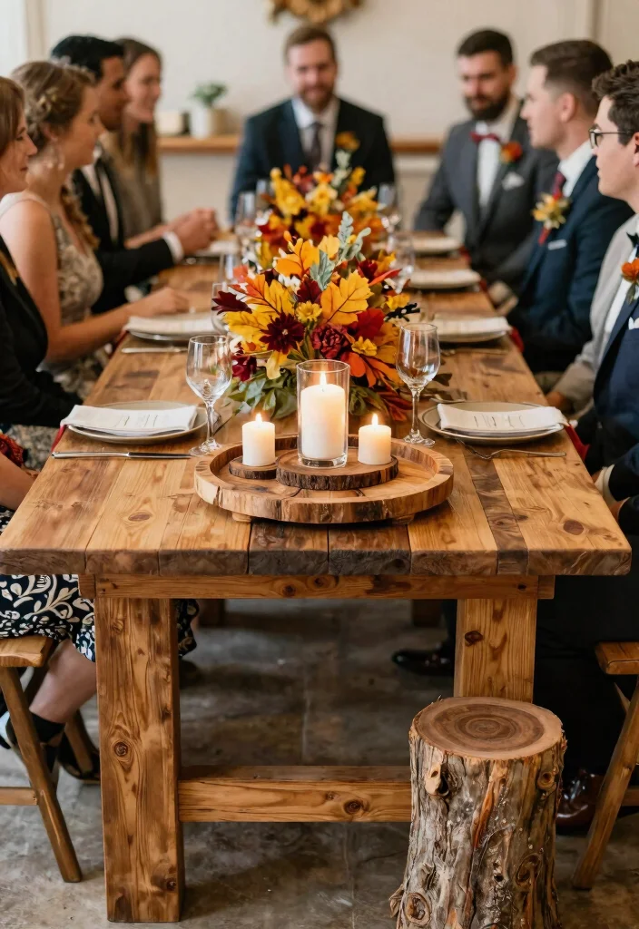 12 Autumn Wedding Table Decor Ideas That Won't Wilt or Brown - 9. Rustic Wood Accents 1
