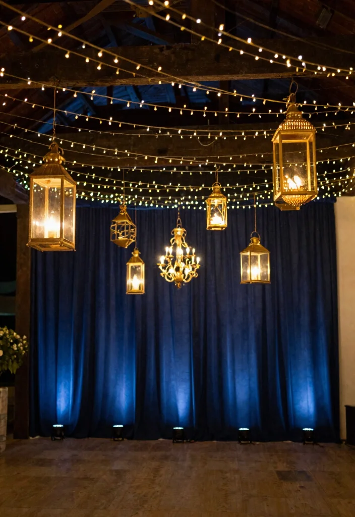 12 Navy Wedding Decorations That Pair With Gold Metallics 62 12 Navy Wedding Decorations That Pair With Gold Metallics - 12. Navy and Gold Lighting Designs 1