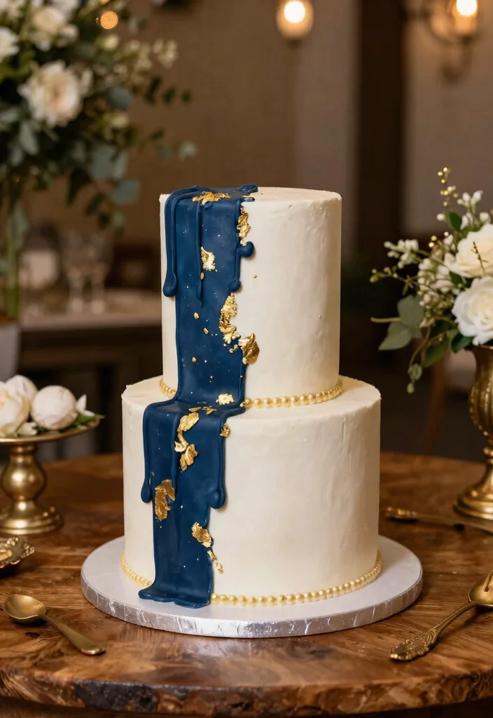 12 Navy Wedding Decorations That Pair With Gold Metallics 14 12 Navy Wedding Decorations That Pair With Gold Metallics - 4. Gold Metallic Accented Cake Designs 1