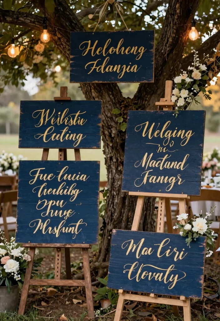 12 Navy Wedding Decorations That Pair With Gold Metallics 15 12 Navy Wedding Decorations That Pair With Gold Metallics - 5. Rustic Navy and Gold Signage 1