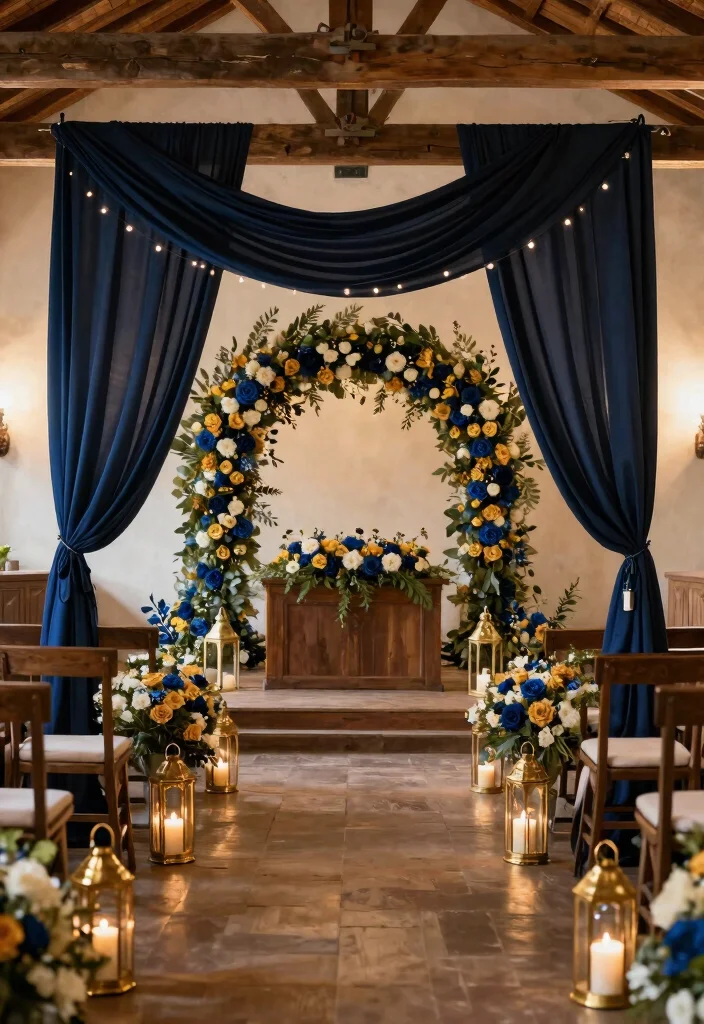 12 Navy Wedding Decorations That Pair With Gold Metallics 37 12 Navy Wedding Decorations That Pair With Gold Metallics - 7. Navy and Gold Ceremony Decor 1