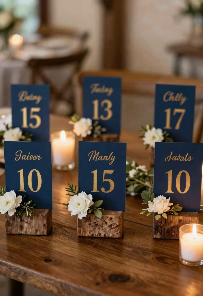 12 Navy Wedding Decorations That Pair With Gold Metallics 48 12 Navy Wedding Decorations That Pair With Gold Metallics - 8. Navy Table Numbers with Gold Detailing 1