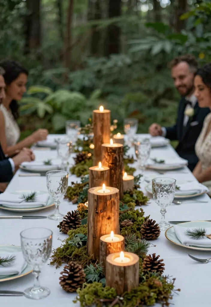 12 Wedding Table Candle Centerpieces That Burn All Night 1 12 Wedding Table Candle Centerpieces That Burn All Night - 1. Forest-Themed Candle Logs 1
