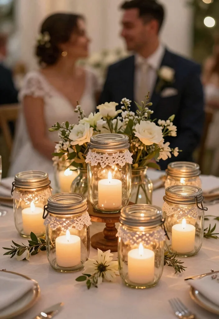 12 Wedding Table Candle Centerpieces That Burn All Night 24 12 Wedding Table Candle Centerpieces That Burn All Night - 4. Mason Jar Candle Lanterns 1