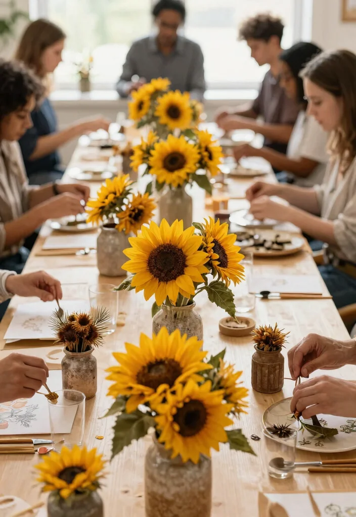 14 DIY Wedding Flowers That Won't Wilt Before Your Vows - 8. Dried Sunflower Centerpieces 1