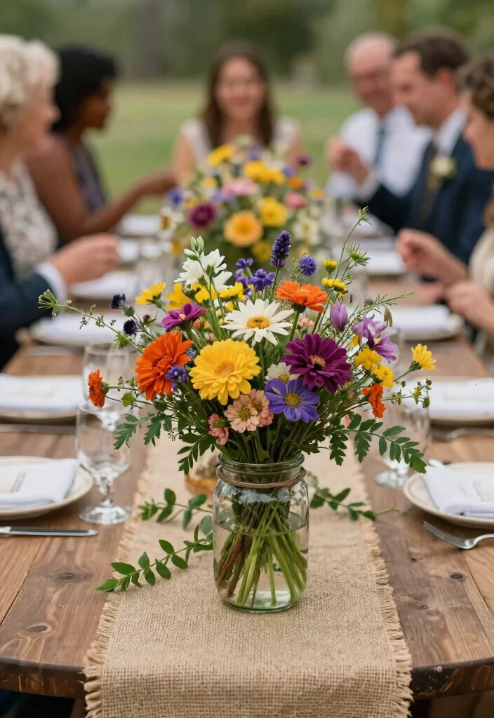 14 Simple Round Wedding Table Decorations That Stay Put All Night - 1. Elegant Wildflower Centerpieces 1