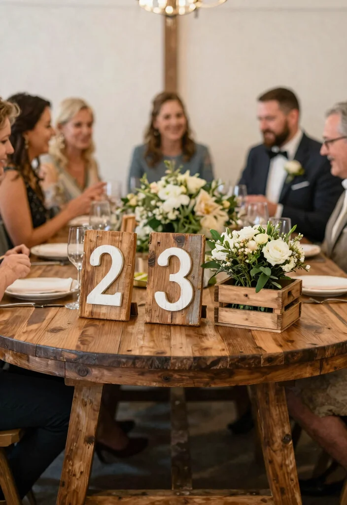 14 Simple Round Wedding Table Decorations That Stay Put All Night - 12. Upcycled Wooden Decor 1