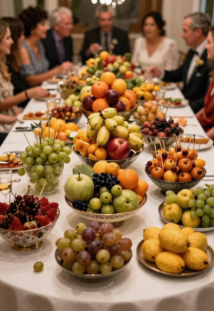 14 Simple Round Wedding Table Decorations That Stay Put All Night - 14. Seasonal Fruit Displays 1