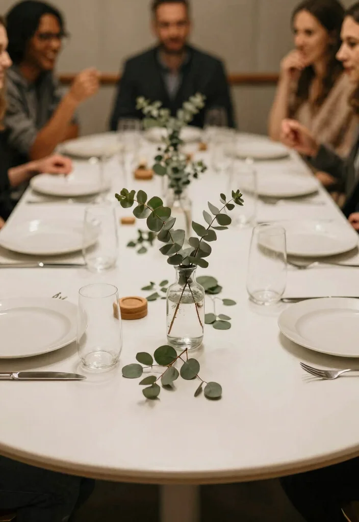 14 Simple Round Wedding Table Decorations That Stay Put All Night - 2. Minimalist Greenery 1