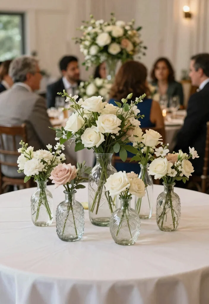 14 Simple Round Wedding Table Decorations That Stay Put All Night - 7. Recycled Glass Vases 1