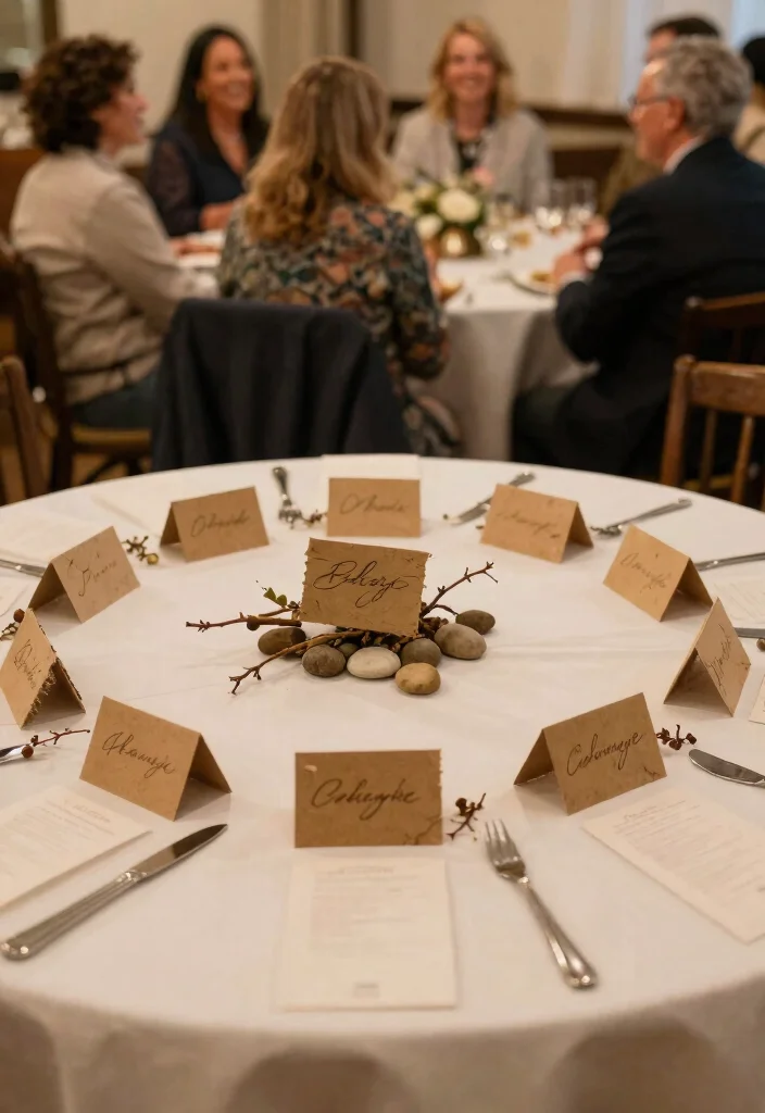 14 Simple Round Wedding Table Decorations That Stay Put All Night - 9. Handcrafted Place Cards 1